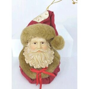 Santa Claus Head Hanging Ornament Christmas Tree Decor Classic Style Folk Art 5"